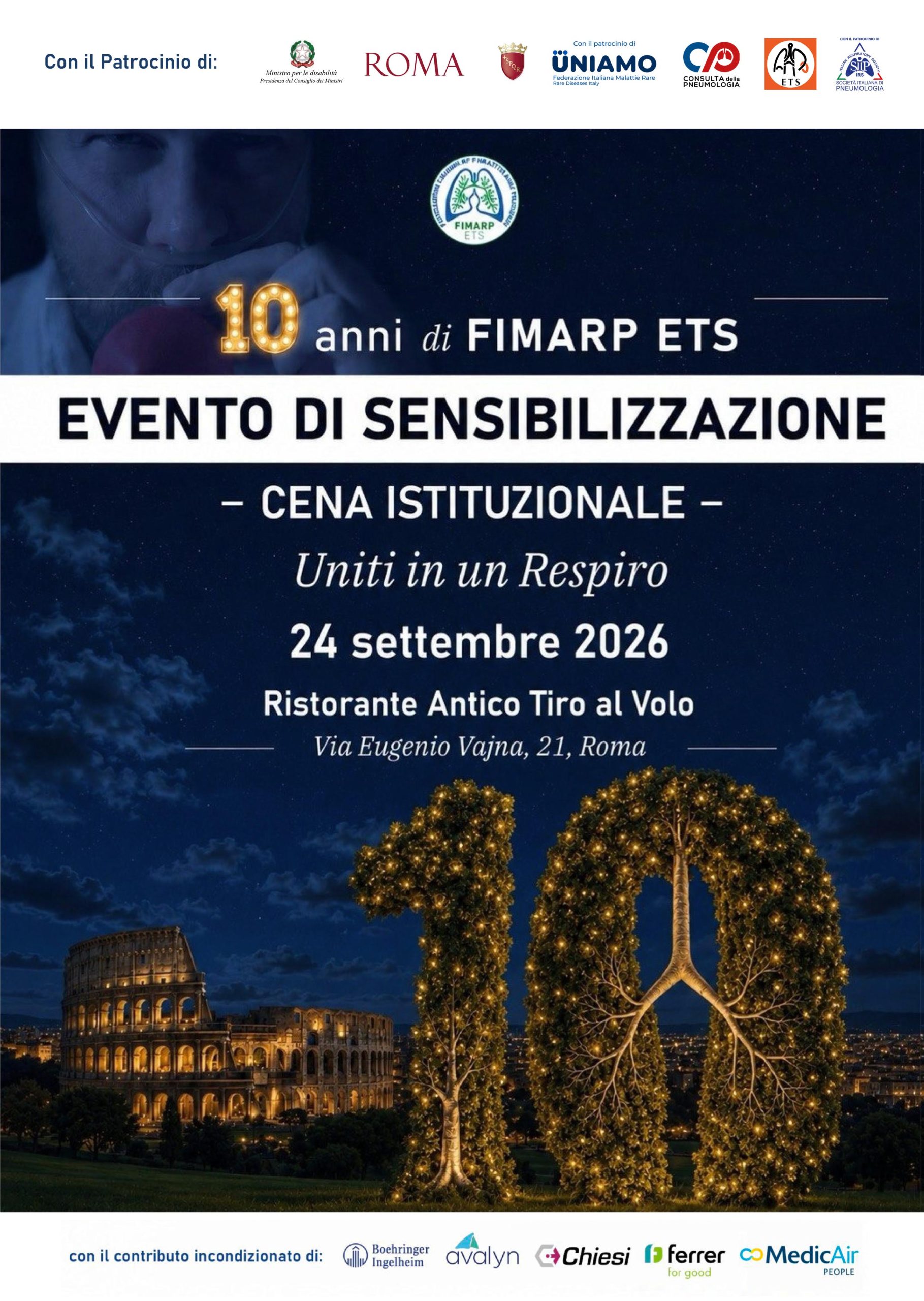 Locandina Serata di Sensibilizzazione con Cena Istituzionale - 24 settembre 2026